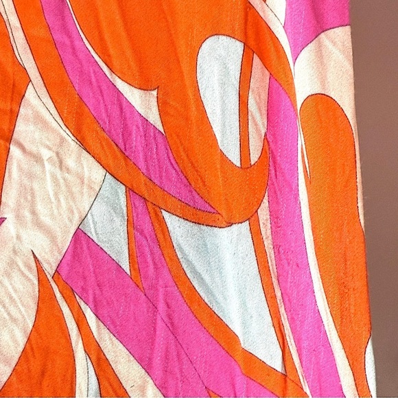 DELFI Satin 70s Swirl Print Sleeveless V-Neck Ruched Side Slit Midi Slip Dress S - Picture 9 of 9